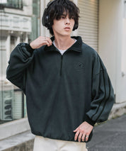 新色追加 KANGOL カンゴール 別注コラボオーバーサイズサイドラインワンポイントロゴ刺繍ハーフジップフリーストレーナー 13847