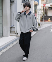 新色追加 KANGOL カンゴール 別注コラボオーバーサイズサイドラインワンポイントロゴ刺繍ハーフジップフリーストレーナー 13847