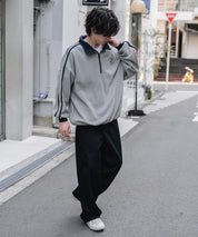 新色追加 KANGOL カンゴール 別注コラボオーバーサイズサイドラインワンポイントロゴ刺繍ハーフジップフリーストレーナー 13847