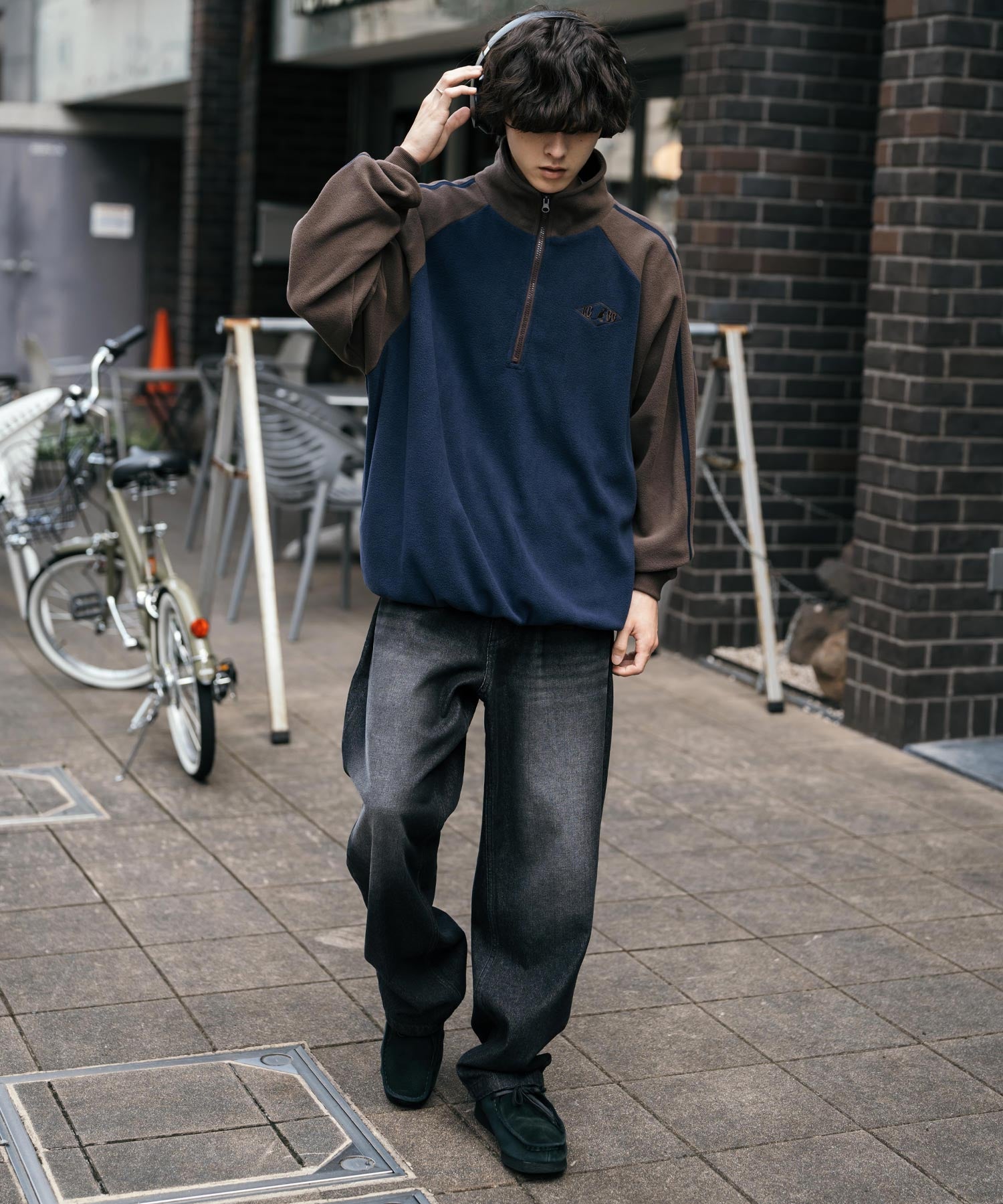 新色追加 KANGOL カンゴール 別注コラボオーバーサイズサイドラインワンポイントロゴ刺繍ハーフジップフリーストレーナー 13847