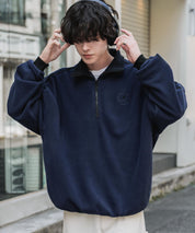 新色追加 KANGOL カンゴール 別注コラボオーバーサイズサイドラインワンポイントロゴ刺繍ハーフジップフリーストレーナー 13847