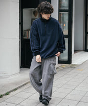 新色追加 KANGOL カンゴール 別注コラボオーバーサイズサイドラインワンポイントロゴ刺繍ハーフジップフリーストレーナー 13847