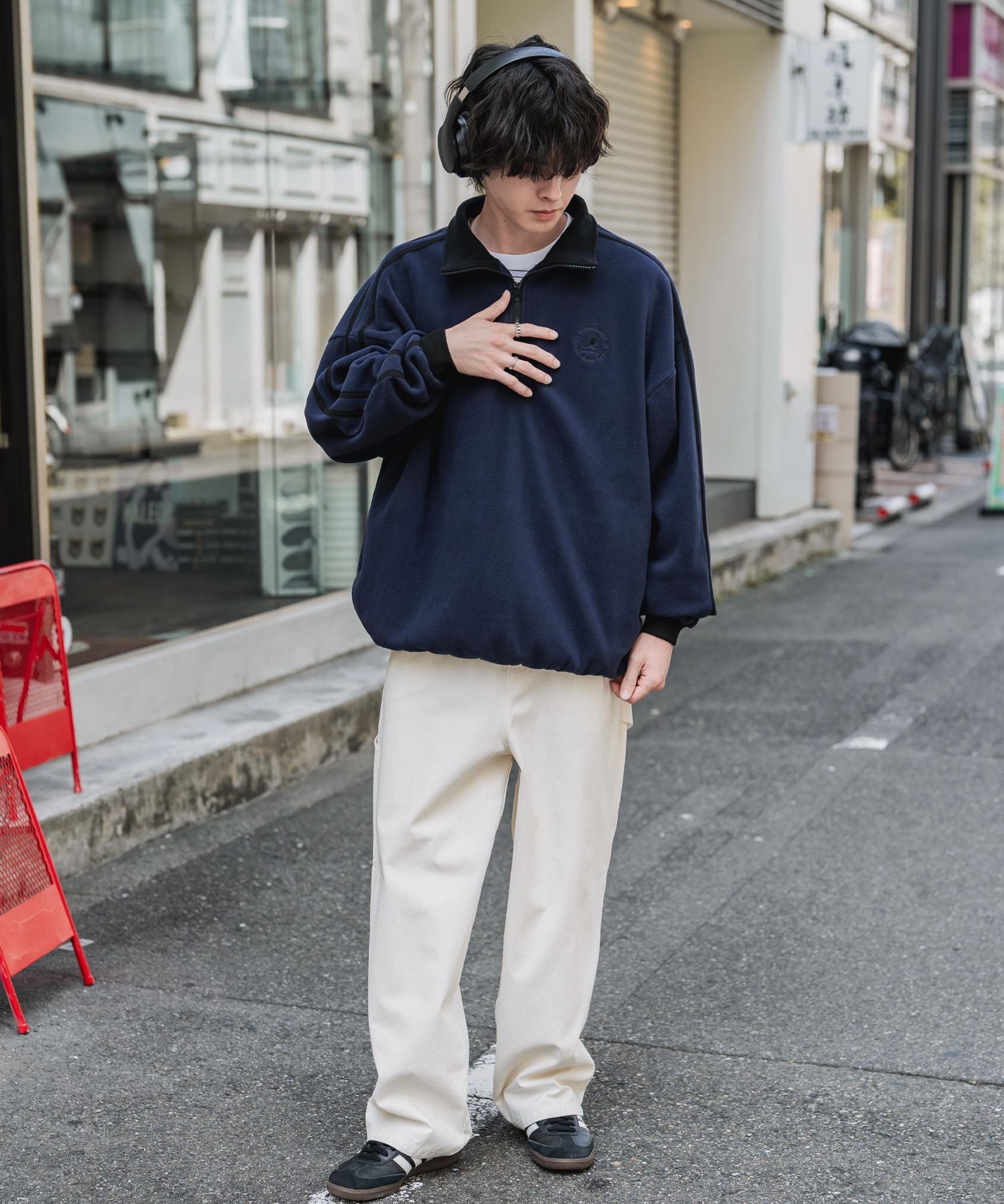 新色追加 KANGOL カンゴール 別注コラボオーバーサイズサイドラインワンポイントロゴ刺繍ハーフジップフリーストレーナー 13847