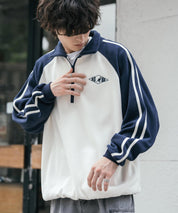 新色追加 KANGOL カンゴール 別注コラボオーバーサイズサイドラインワンポイントロゴ刺繍ハーフジップフリーストレーナー 13847