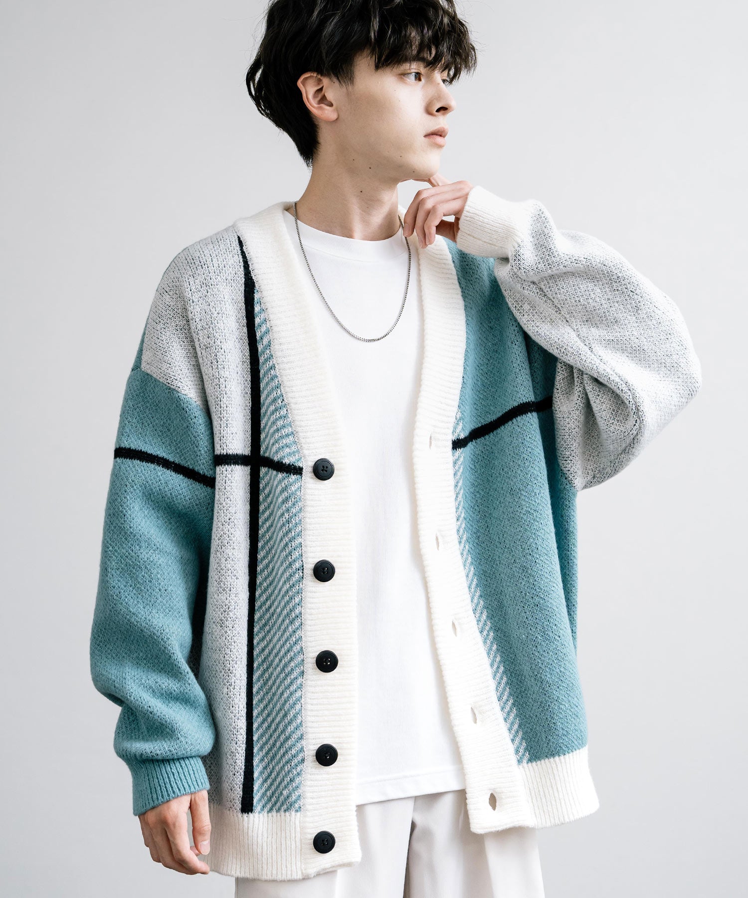 オーバーサイズ 7Gクロスチェック柄Vネックカーディガン – Rocky Monroe