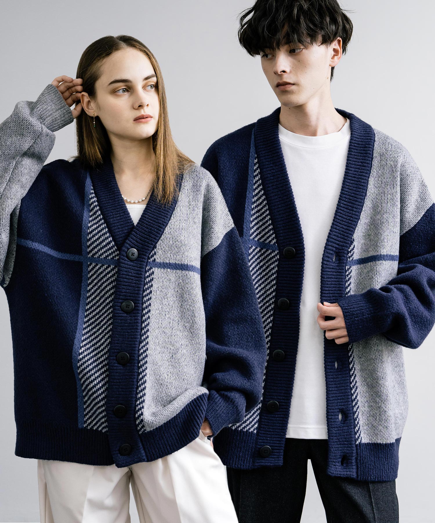 オーバーサイズ 7Gクロスチェック柄Vネックカーディガン – Rocky Monroe