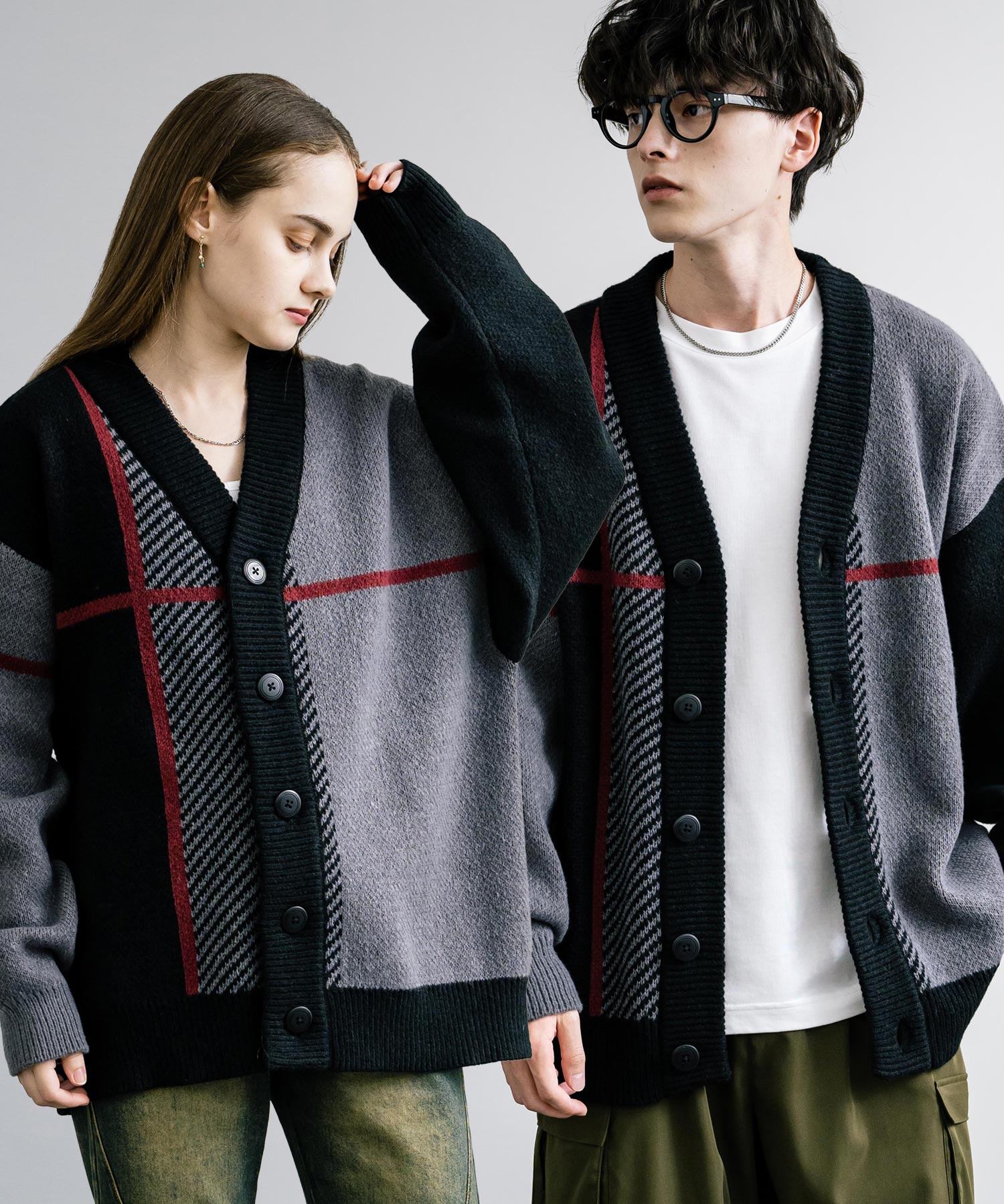 オーバーサイズ 7Gクロスチェック柄Vネックカーディガン – Rocky Monroe