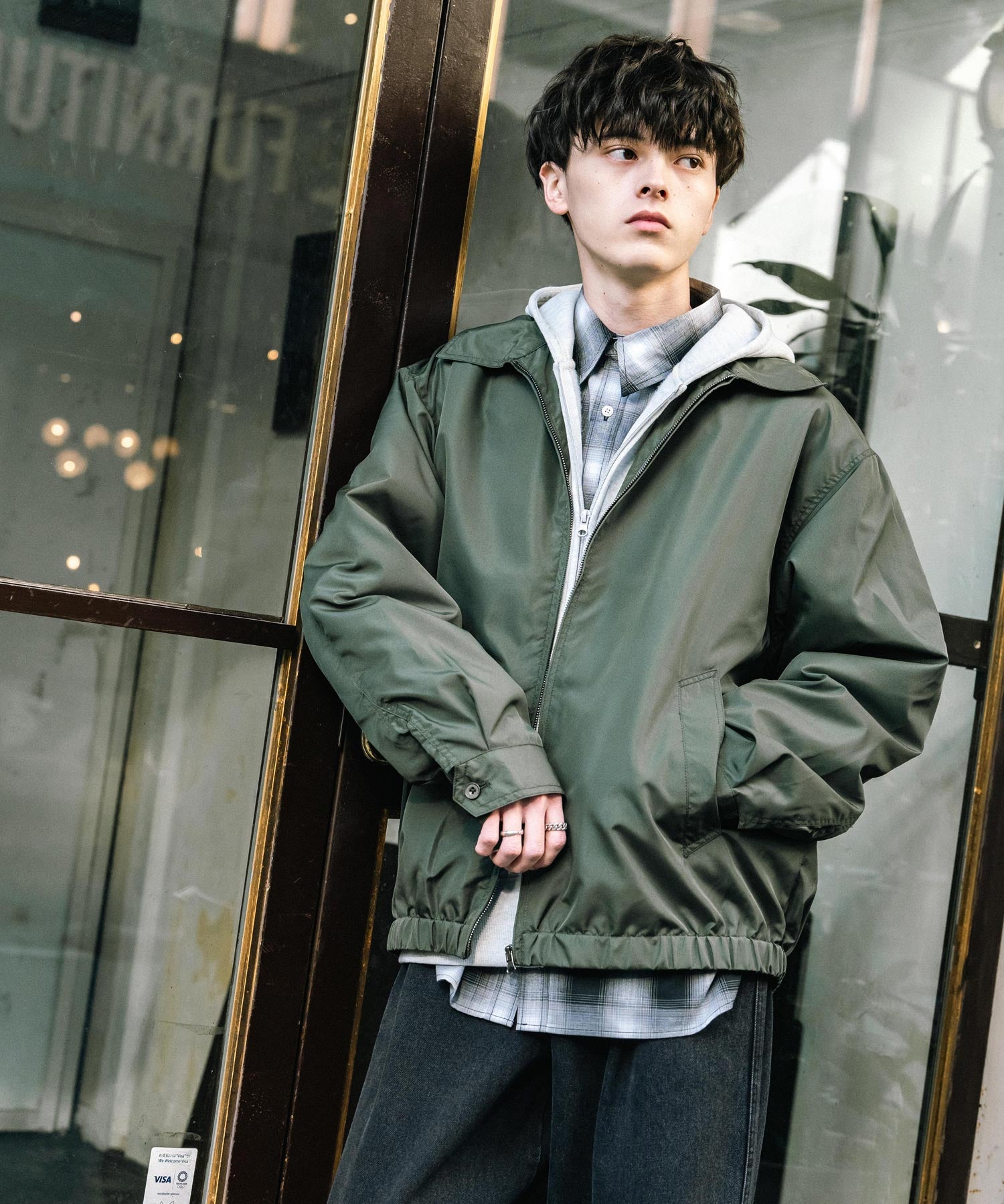 オーバーサイズ ポリDEWSPOショート丈ブルゾン スイングトップ