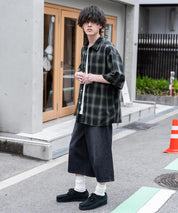 新色追加 オーバーサイズ 無地/チェック柄/ストライプ柄レギュラーカラー半袖シャツ 13977