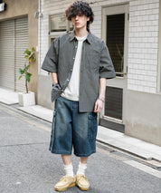 新色追加 オーバーサイズ 無地/チェック柄/ストライプ柄レギュラーカラー半袖シャツ 13977