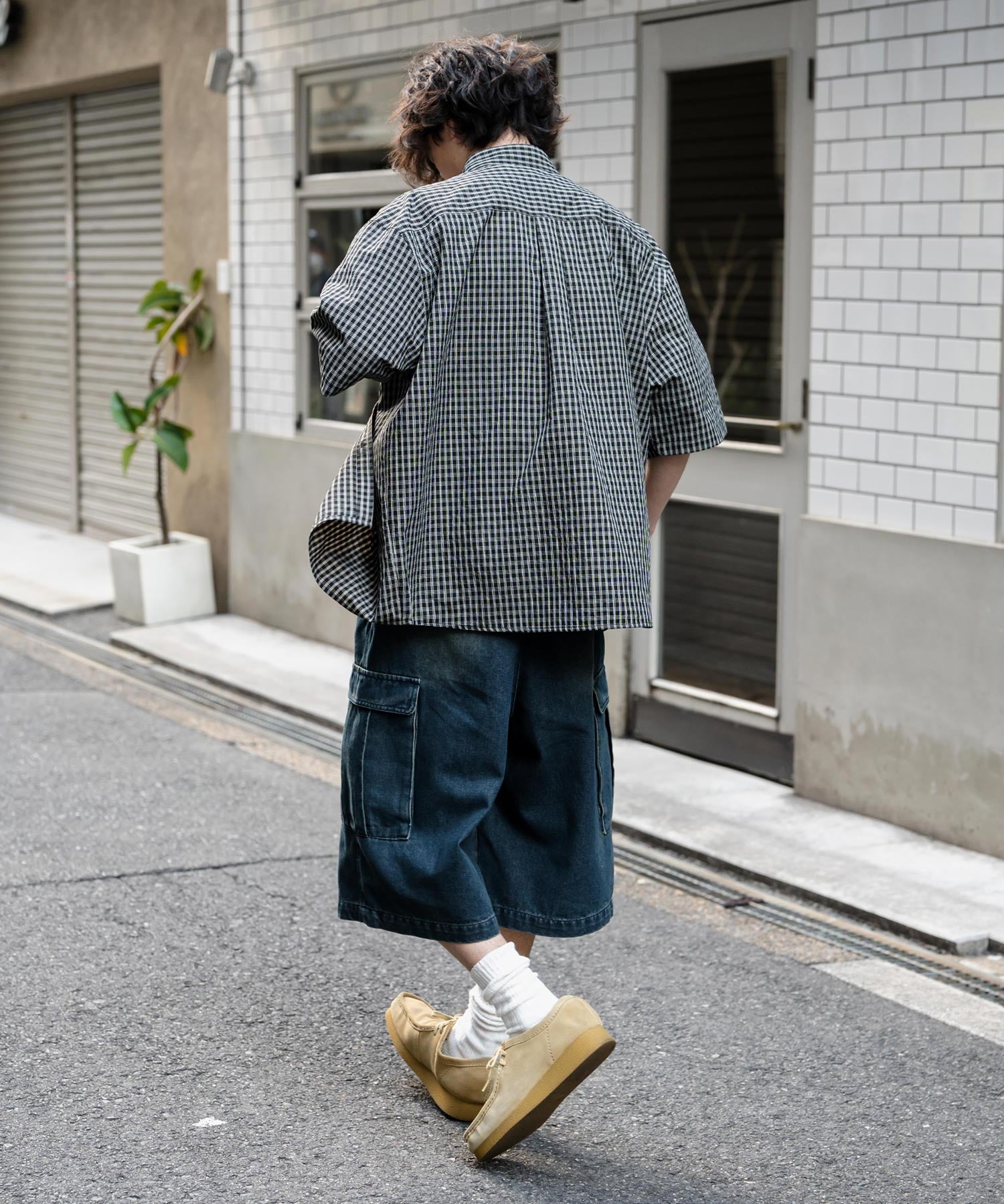 新色追加 オーバーサイズ 無地/チェック柄/ストライプ柄レギュラーカラー半袖シャツ 13977