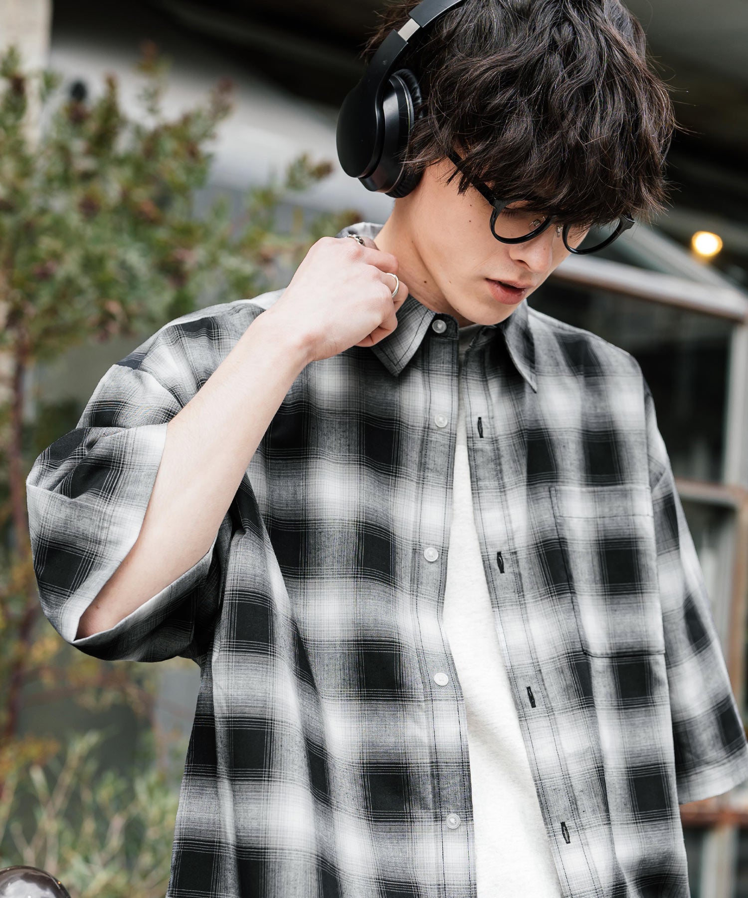 新色追加 オーバーサイズ 無地/チェック柄/ストライプ柄レギュラーカラー半袖シャツ 13977