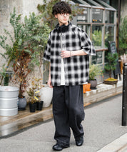 新色追加 オーバーサイズ 無地/チェック柄/ストライプ柄レギュラーカラー半袖シャツ 13977