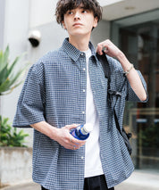 新色追加 オーバーサイズ 無地/チェック柄/ストライプ柄レギュラーカラー半袖シャツ 13977