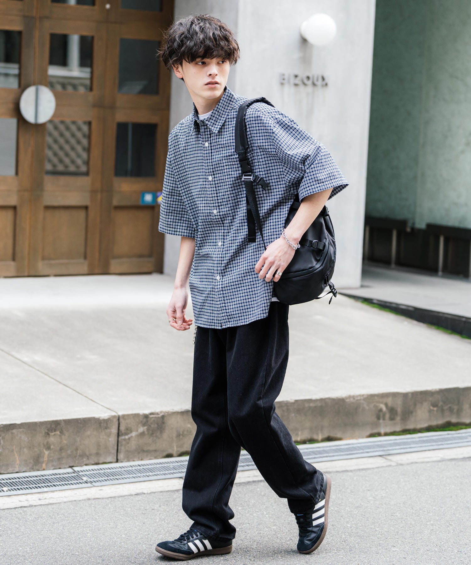 新色追加 オーバーサイズ 無地/チェック柄/ストライプ柄レギュラーカラー半袖シャツ 13977