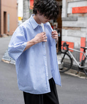新色追加 オーバーサイズ 無地/チェック柄/ストライプ柄レギュラーカラー半袖シャツ 13977
