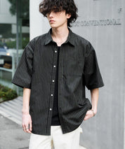 新色追加 オーバーサイズ 無地/チェック柄/ストライプ柄レギュラーカラー半袖シャツ 13977