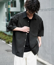 新色追加 オーバーサイズ 無地/チェック柄/ストライプ柄レギュラーカラー半袖シャツ 13977