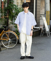 新色追加 オーバーサイズ 無地/チェック柄/ストライプ柄レギュラーカラー半袖シャツ 13977