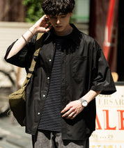 新色追加 オーバーサイズ 無地/チェック柄/ストライプ柄レギュラーカラー半袖シャツ 13977