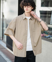 新色追加 オーバーサイズ 無地/チェック柄/ストライプ柄レギュラーカラー半袖シャツ 13977