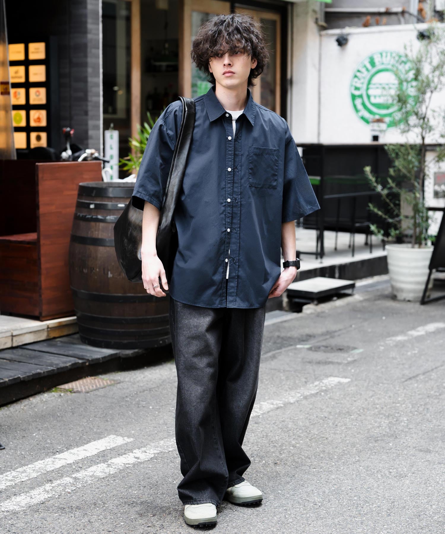 新色追加 オーバーサイズ 無地/チェック柄/ストライプ柄レギュラーカラー半袖シャツ 13977