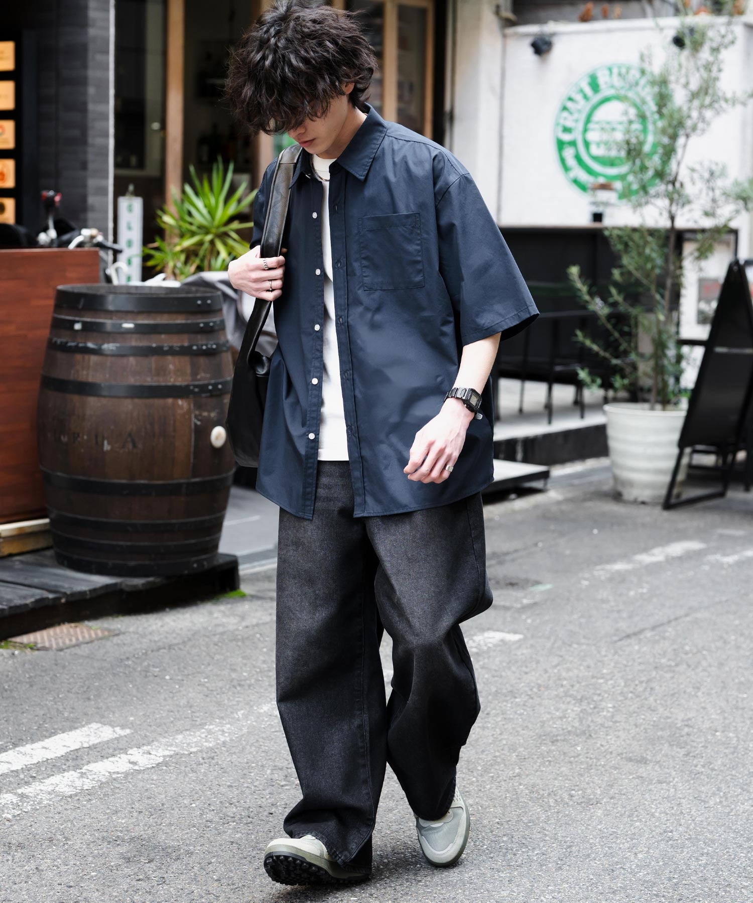 新色追加 オーバーサイズ 無地/チェック柄/ストライプ柄レギュラーカラー半袖シャツ 13977