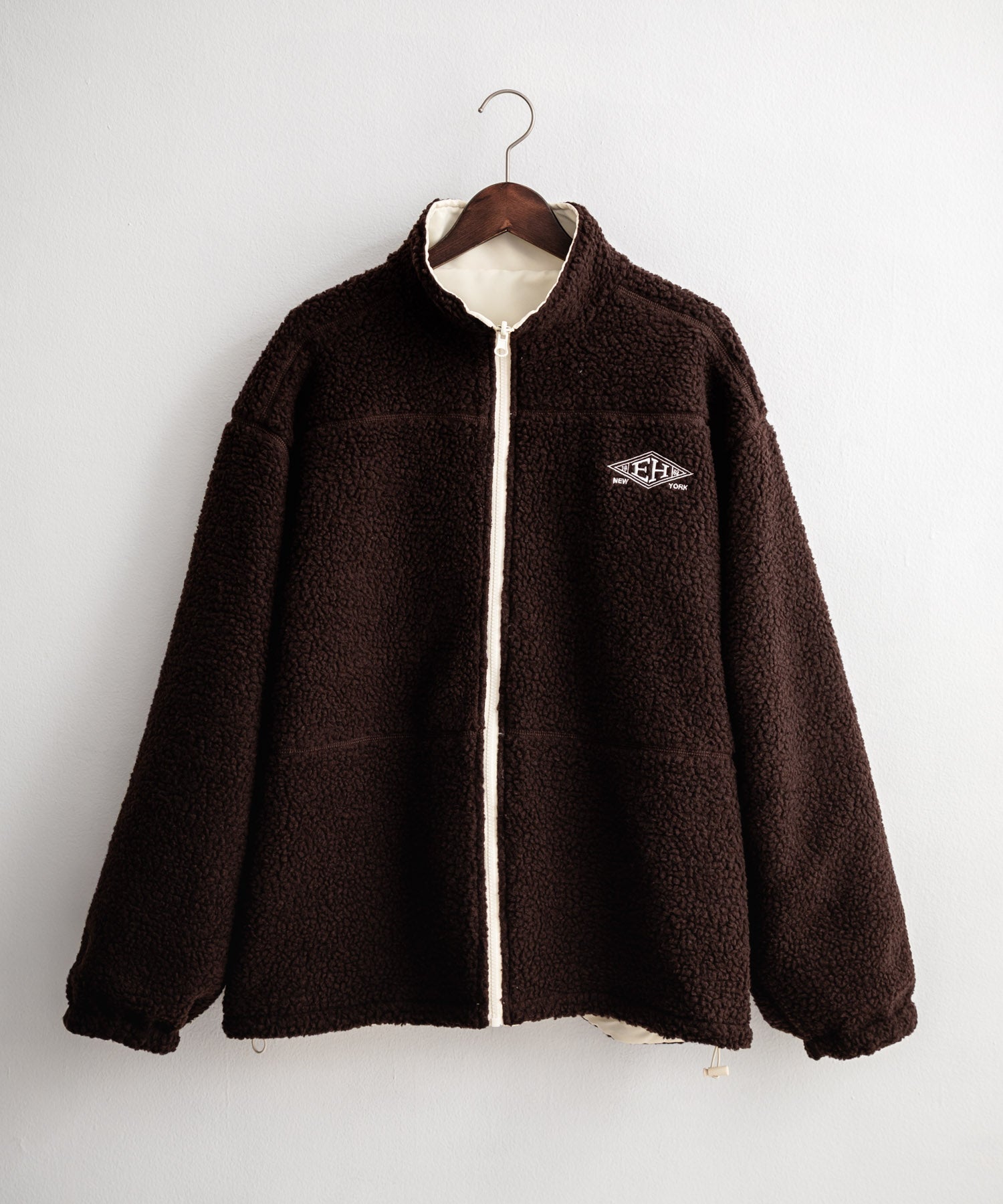 2Wayリバーシブル 両A面オーバーサイズワンポイントサークルロゴ刺繍スタンドネックボアブルゾン 14527