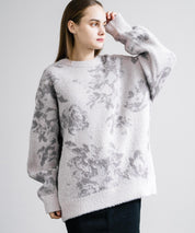 新色追加 フェザーヤーン オーバーサイズフラワー柄クルーネックニット 14031