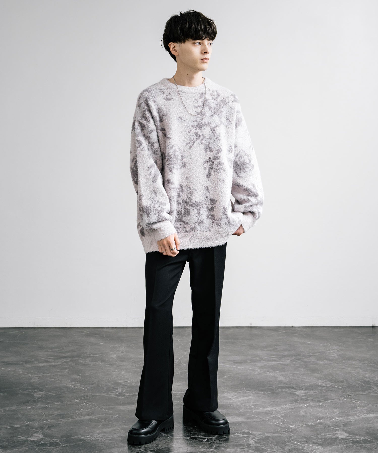 新色追加 フェザーヤーン オーバーサイズフラワー柄クルーネックニット 14031