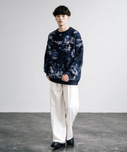 新色追加 フェザーヤーン オーバーサイズフラワー柄クルーネックニット 14031