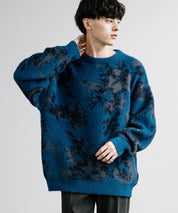 新色追加 フェザーヤーン オーバーサイズフラワー柄クルーネックニット 14031