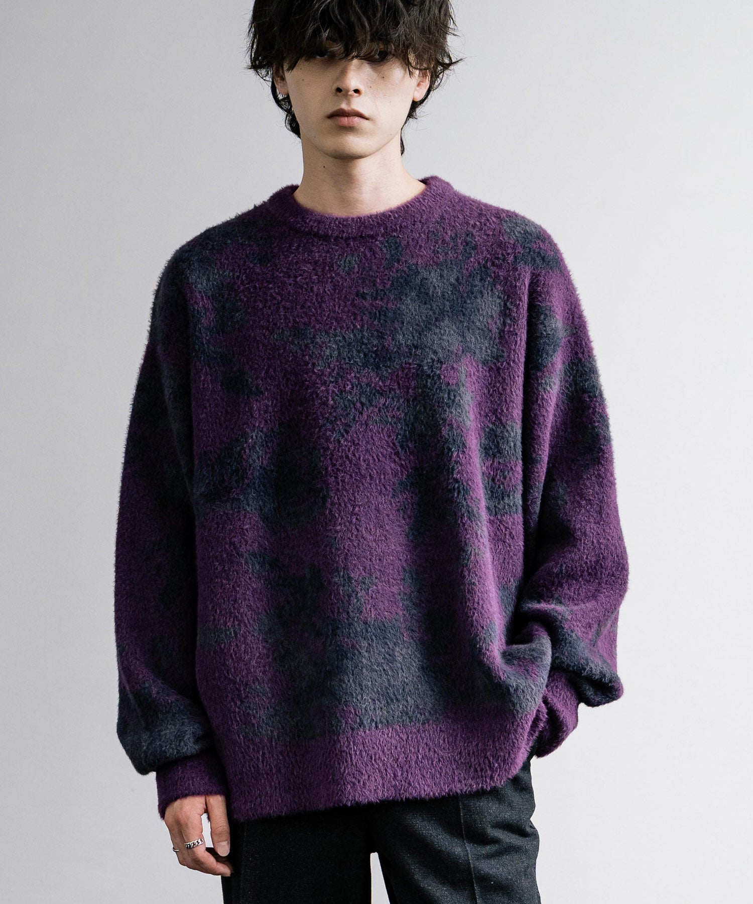 新色追加 フェザーヤーン オーバーサイズフラワー柄クルーネックニット 14031