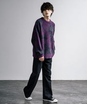 新色追加 フェザーヤーン オーバーサイズフラワー柄クルーネックニット 14031