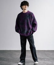 新色追加 フェザーヤーン オーバーサイズフラワー柄クルーネックニット 14031