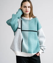 新色追加 オーバーサイズ クロスチェック柄クルーニット　14052