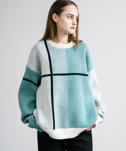 新色追加 オーバーサイズ クロスチェック柄クルーニット　14052