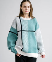 新色追加 オーバーサイズ クロスチェック柄クルーニット　14052