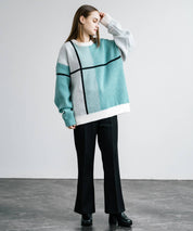 新色追加 オーバーサイズ クロスチェック柄クルーニット　14052