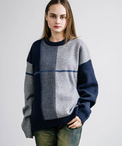 新色追加 オーバーサイズ クロスチェック柄クルーニット　14052