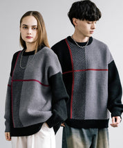 新色追加 オーバーサイズ クロスチェック柄クルーニット　14052