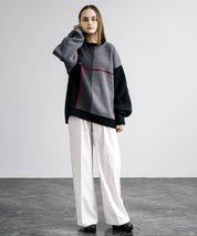 新色追加 オーバーサイズ クロスチェック柄クルーニット　14052