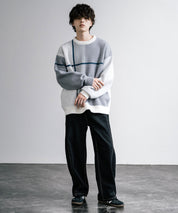 新色追加 オーバーサイズ クロスチェック柄クルーニット　14052