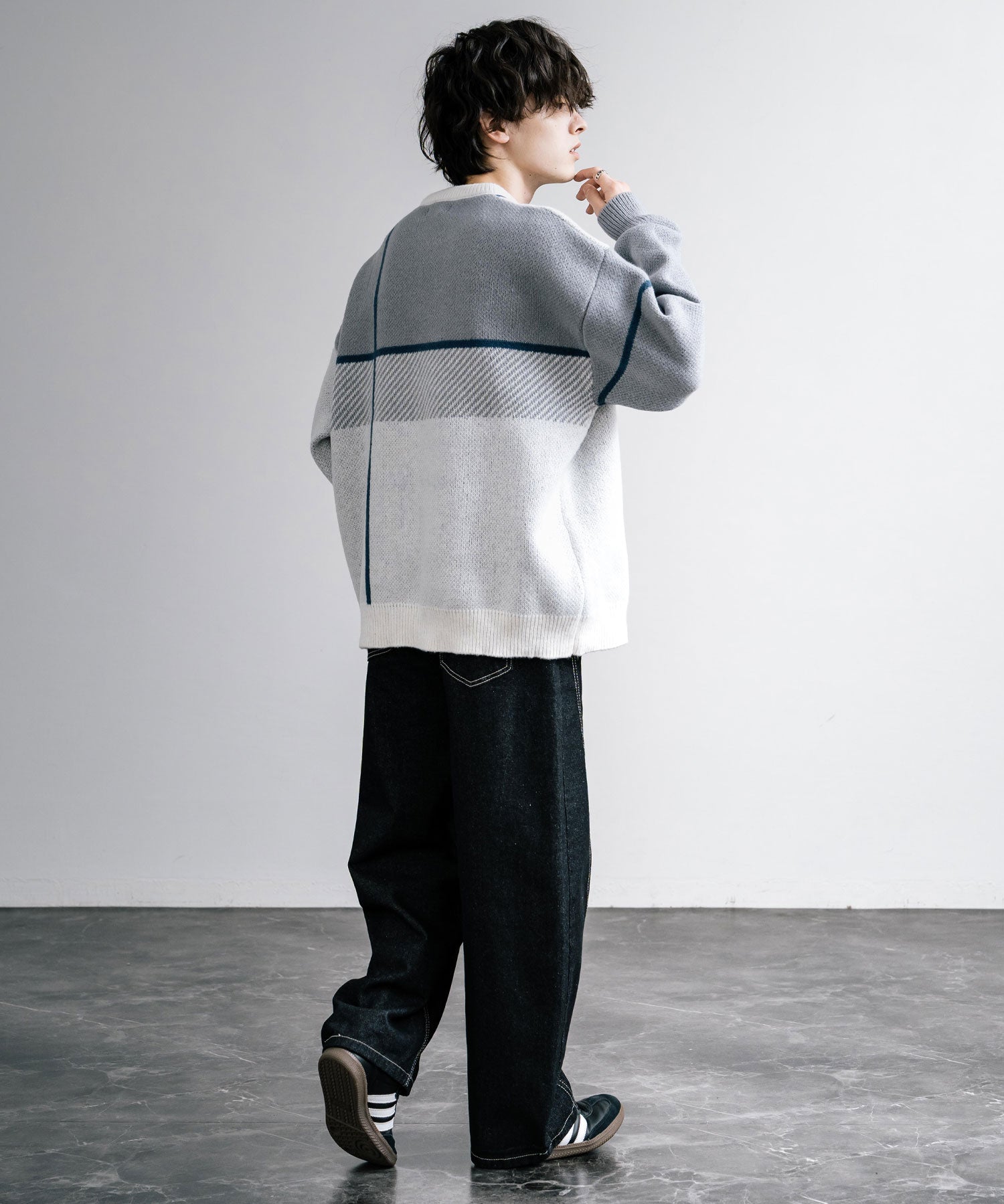 新色追加 オーバーサイズ クロスチェック柄クルーニット　14052