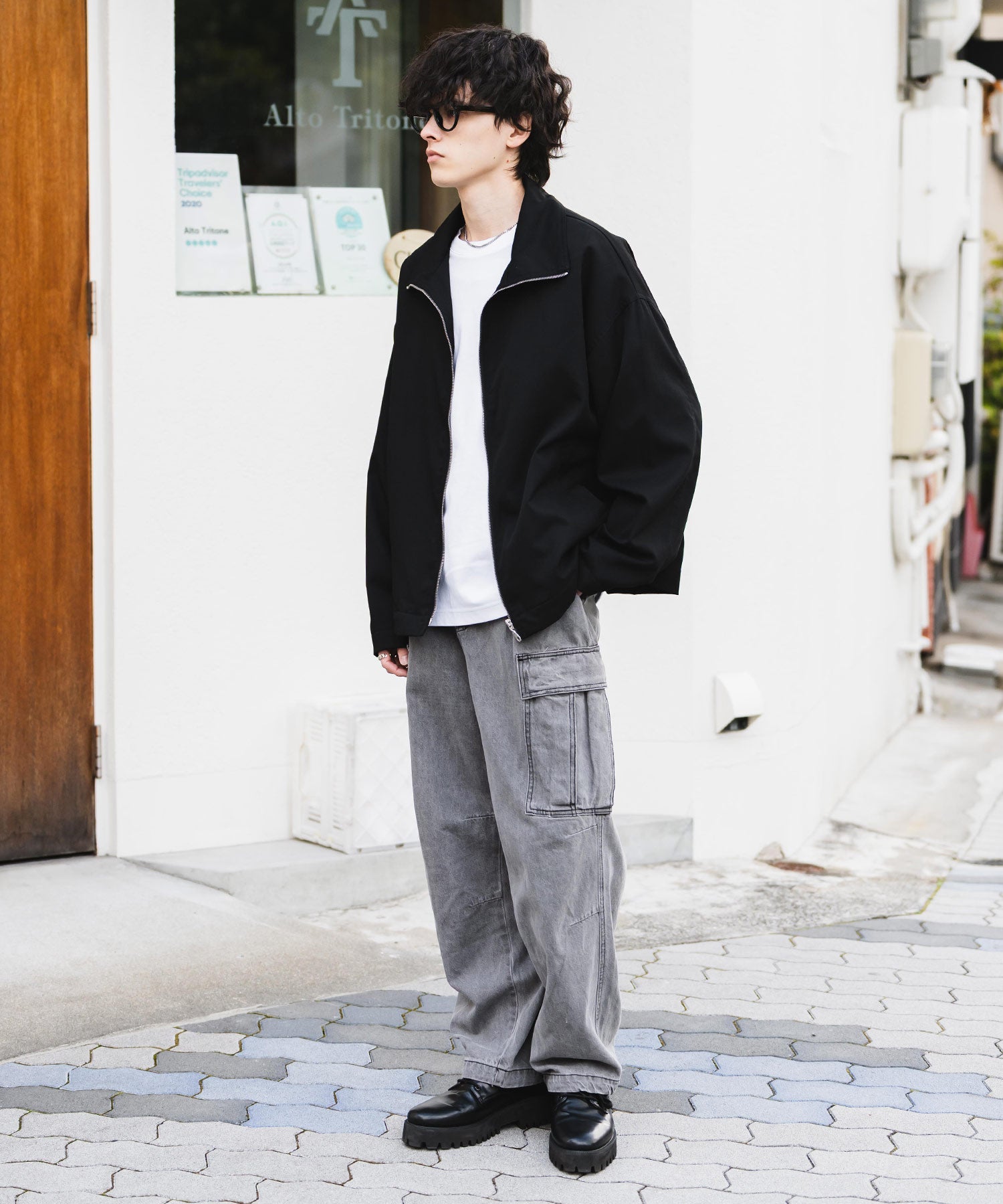 オーバーサイズTRストレッチスタンドカラージャケット ジップアップショートブルゾン 14120