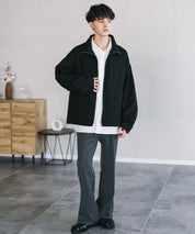 オーバーサイズTRストレッチスタンドカラージャケット ジップアップショートブルゾン 14120