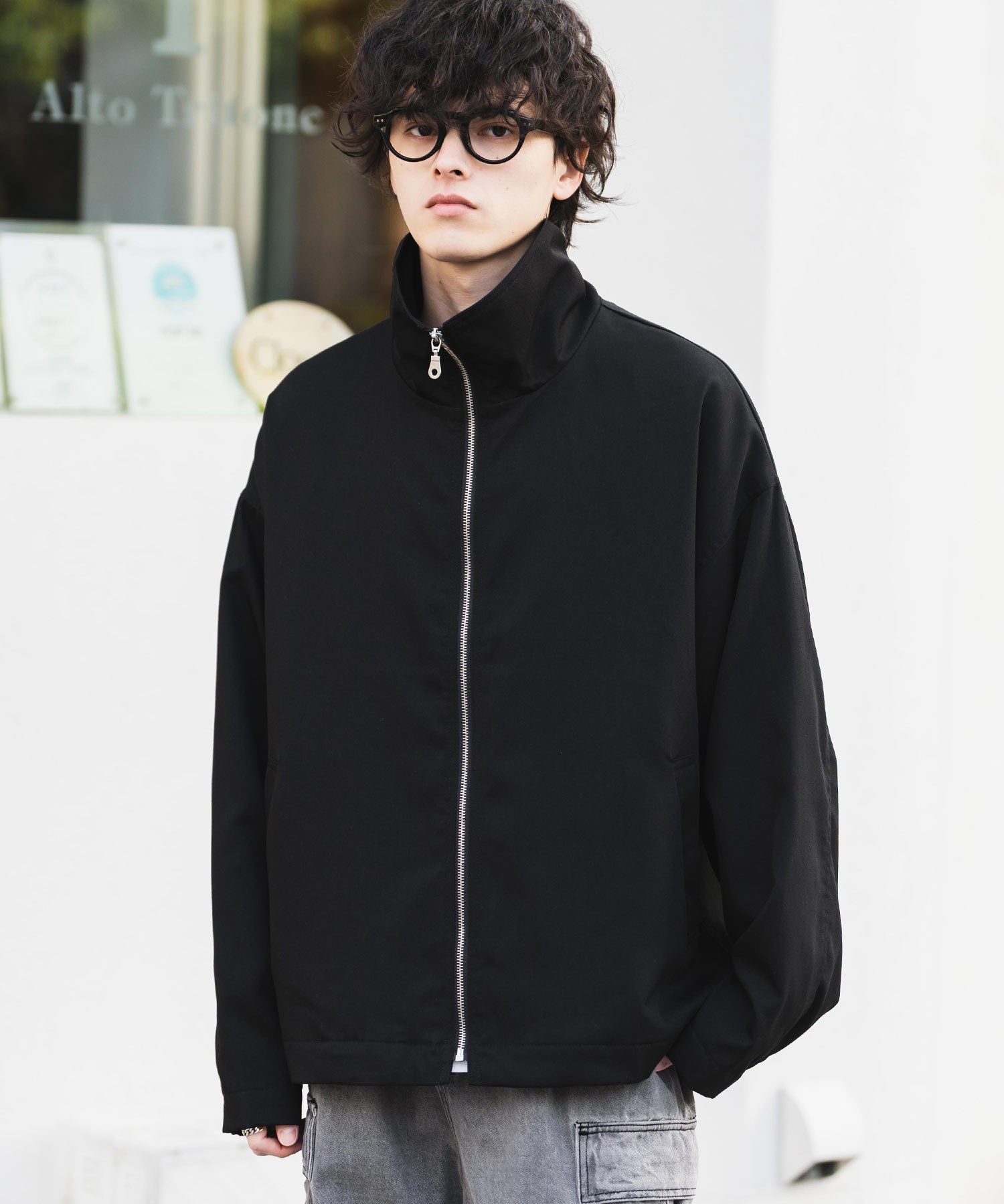 オーバーサイズTRストレッチスタンドカラージャケット ジップアップショートブルゾン 14120