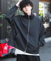 オーバーサイズTRストレッチスタンドカラージャケット ジップアップショートブルゾン 14120