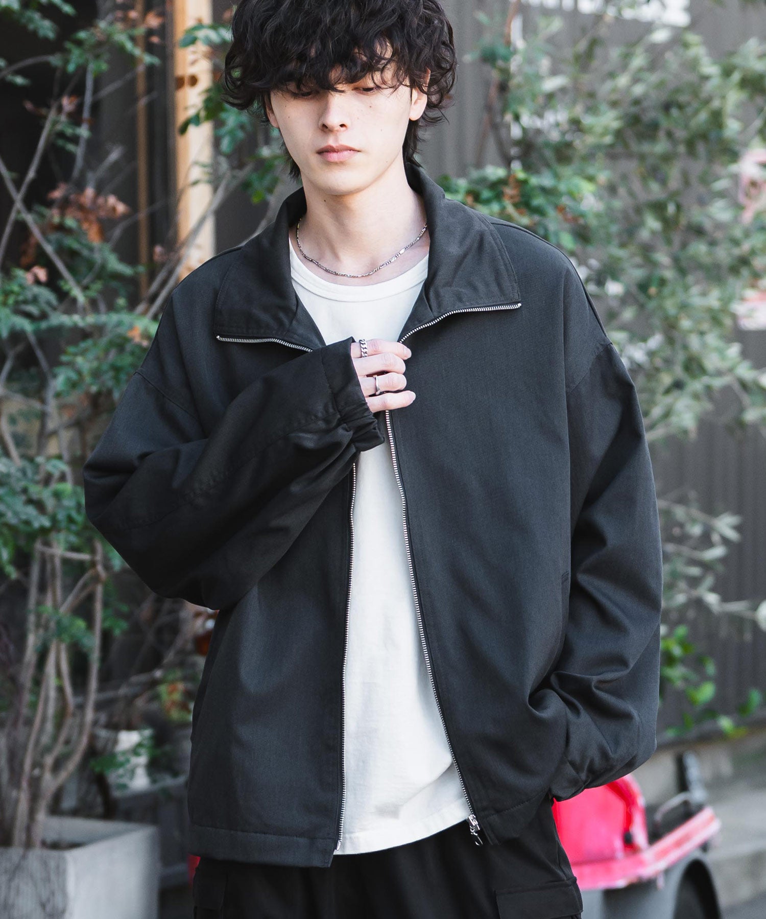 オーバーサイズTRストレッチスタンドカラージャケット ジップアップショートブルゾン 14120