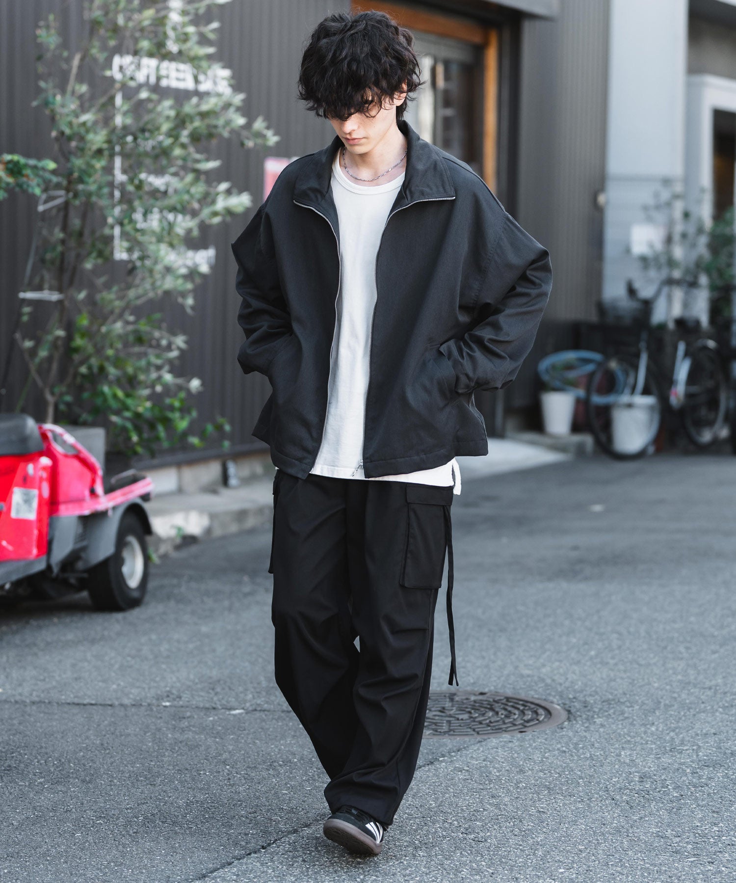 オーバーサイズTRストレッチスタンドカラージャケット ジップアップショートブルゾン 14120